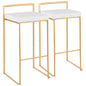 Contemporary- Stackable Barstool in Gold with White Velvet Cushion  - Set of 2