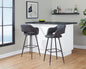 Contemporary Barstool in Black Metal and Grey Faux Leather  - Set of 2