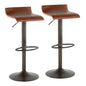 Barstool in Antique Metal and Brown Faux Leather  - Set of 2