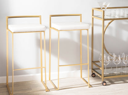 Contemporary- Barstool in Gold with White Faux Leather  - Set of 2