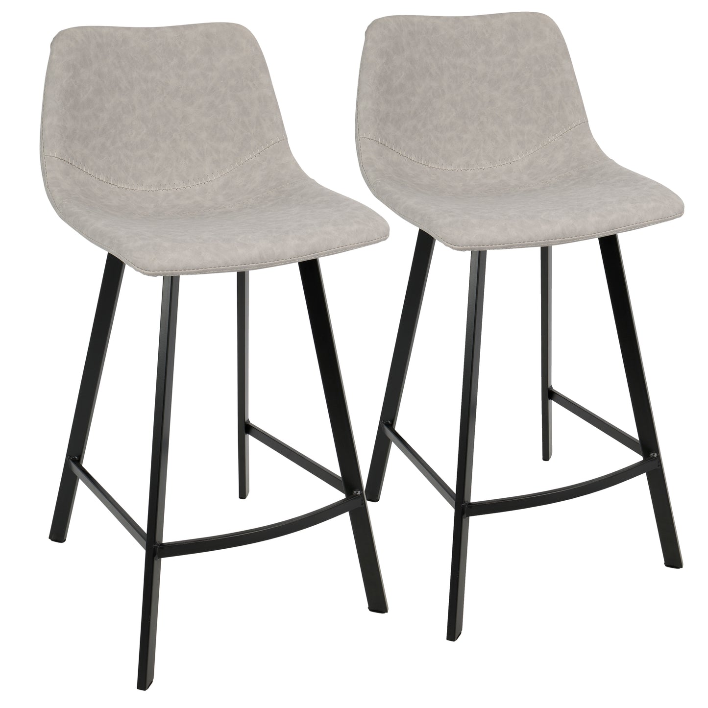 Counter Stool in Black with Grey Faux Leather  - Set of 2