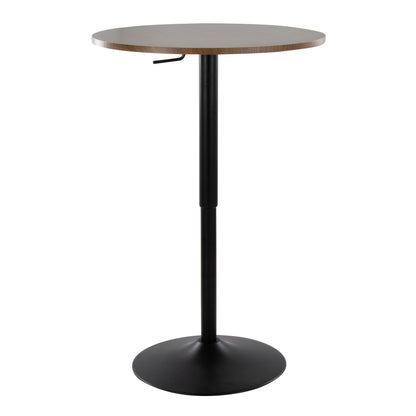 Contemporary Adjustable Bar Table in Black Metal and Walnut Wood Top