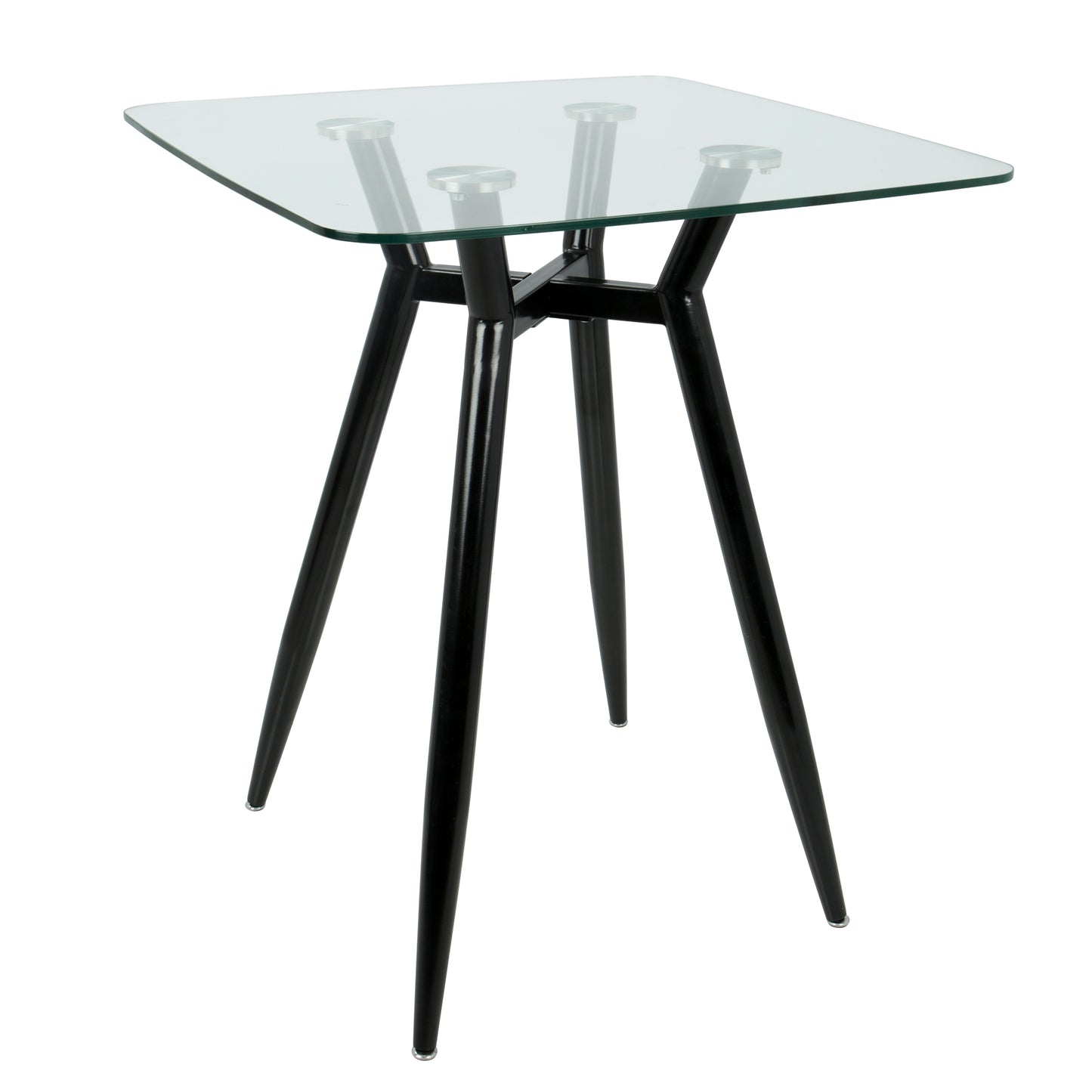 Mid-Century Modern Square Counter Table with Black Metal Legs and Clear Glass Top