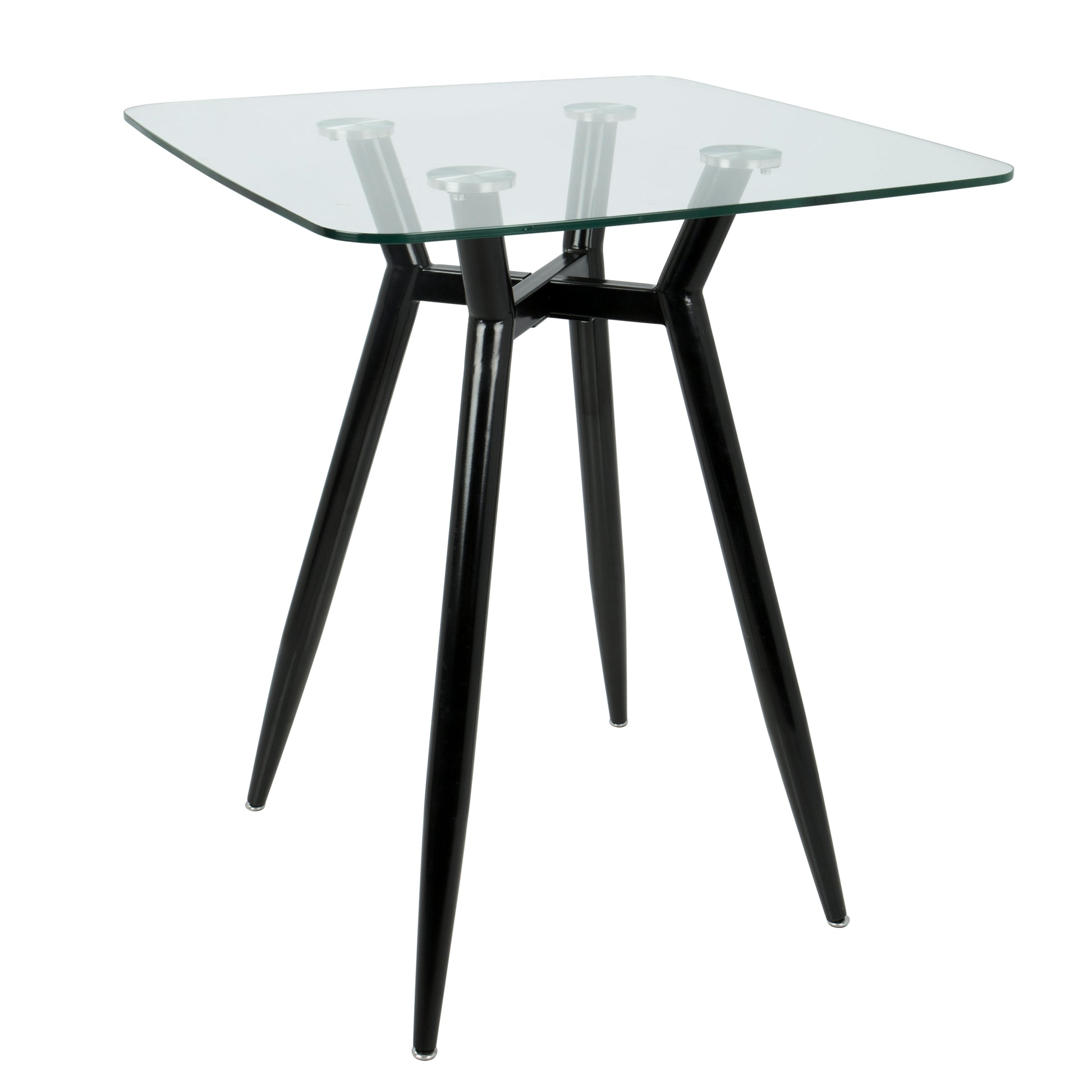 Mid-Century Modern Square Counter Table with Black Metal Legs and Clear Glass Top