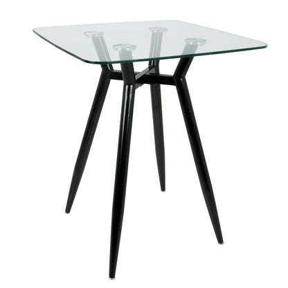 Mid-Century Modern Square Counter Table with Black Metal Legs and Clear Glass Top