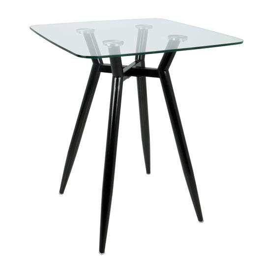 Mid-Century Modern Square Counter Table with Black Metal Legs and Clear Glass Top