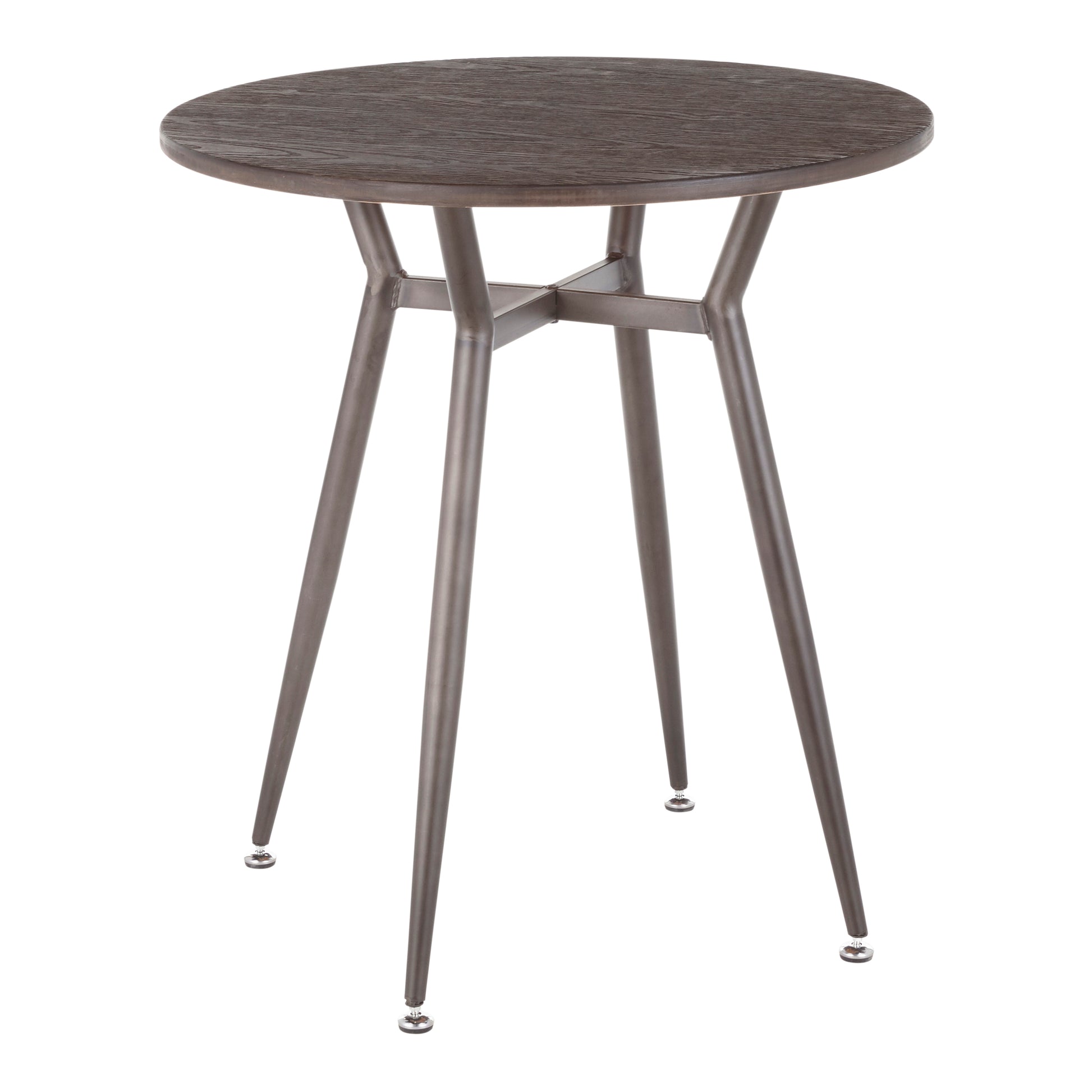 Round Dinette Table in Antique Metal and Espresso Wood-Pressed Grain Bamboo