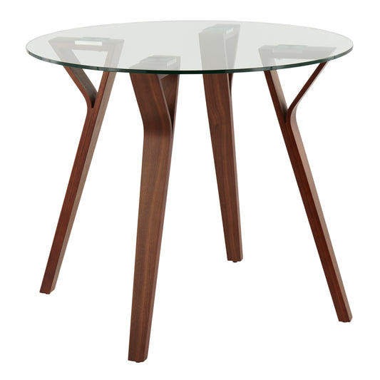 Folia Mid-Century Modern Round Dinette Table in Walnut Wood and Clear Glass by