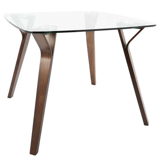 Folia Mid-Century Modern Dinette Table in Walnut and Glass by