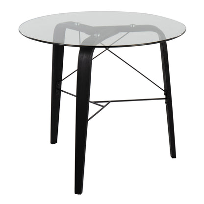 Mid-Century Modern Round Dinette Table in Black Wood with Clear Glass Top