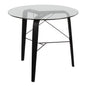Mid-Century Modern Round Dinette Table in Black Wood with Clear Glass Top