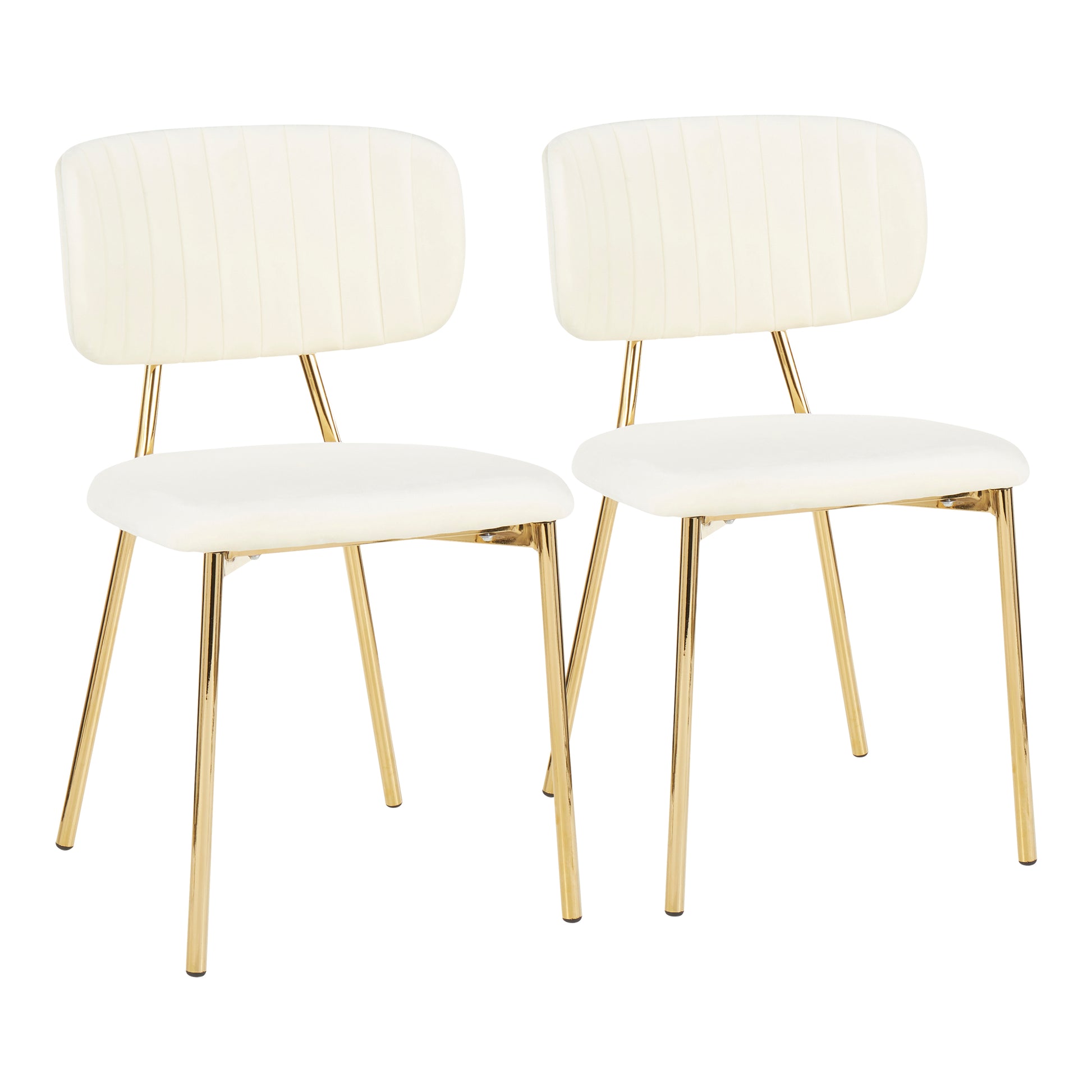 Contemporary Chair in Gold Metal and Cream Velvet  - Set of 2