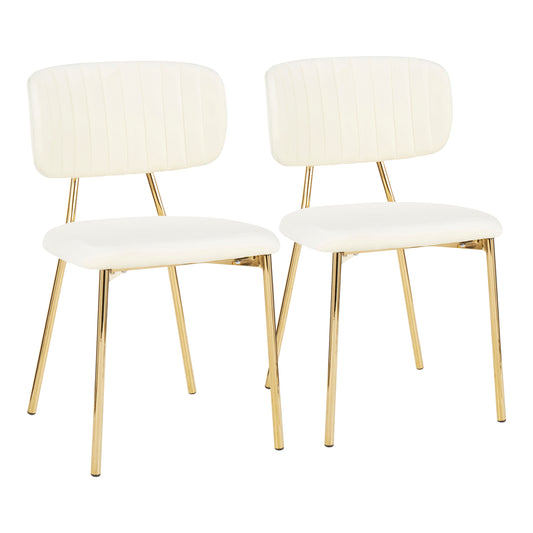 Contemporary Chair in Gold Metal and Cream Velvet  - Set of 2
