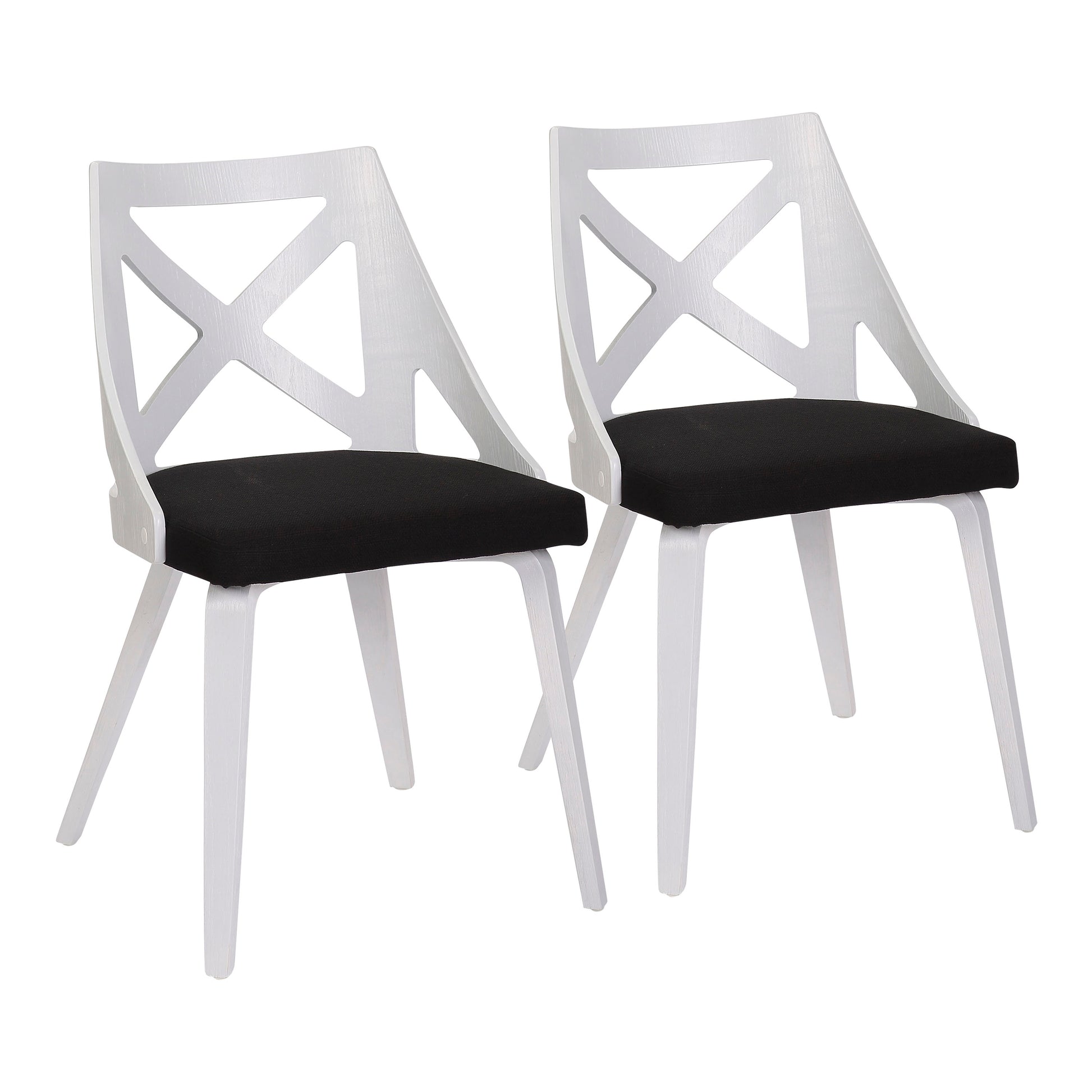 Chair in White Textured Wood and Charcoal Fabric  - Set of 2