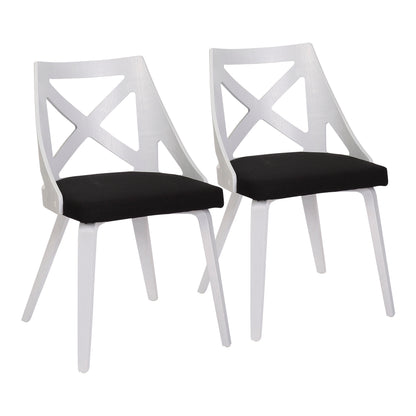 Chair in White Textured Wood and Charcoal Fabric  - Set of 2