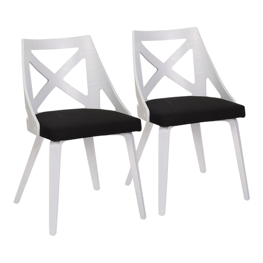 Chair in White Textured Wood and Charcoal Fabric  - Set of 2