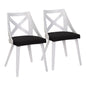 Chair in White Textured Wood and Charcoal Fabric  - Set of 2