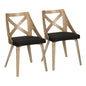 Chair in White Washed Wood and Charcoal Fabric  - Set of 2