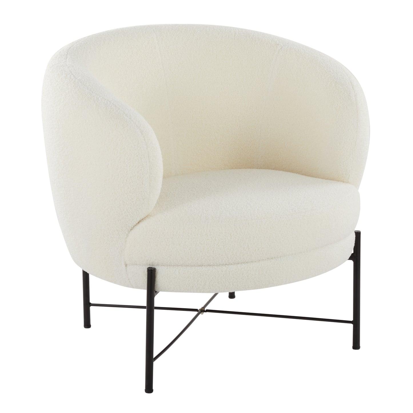 Contemporary Accent Chair in Black Metal and White Sherpa Fabric