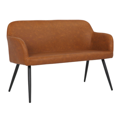 Daniella Industrial High Back Bench in Black Steel and Camel Faux Leather by