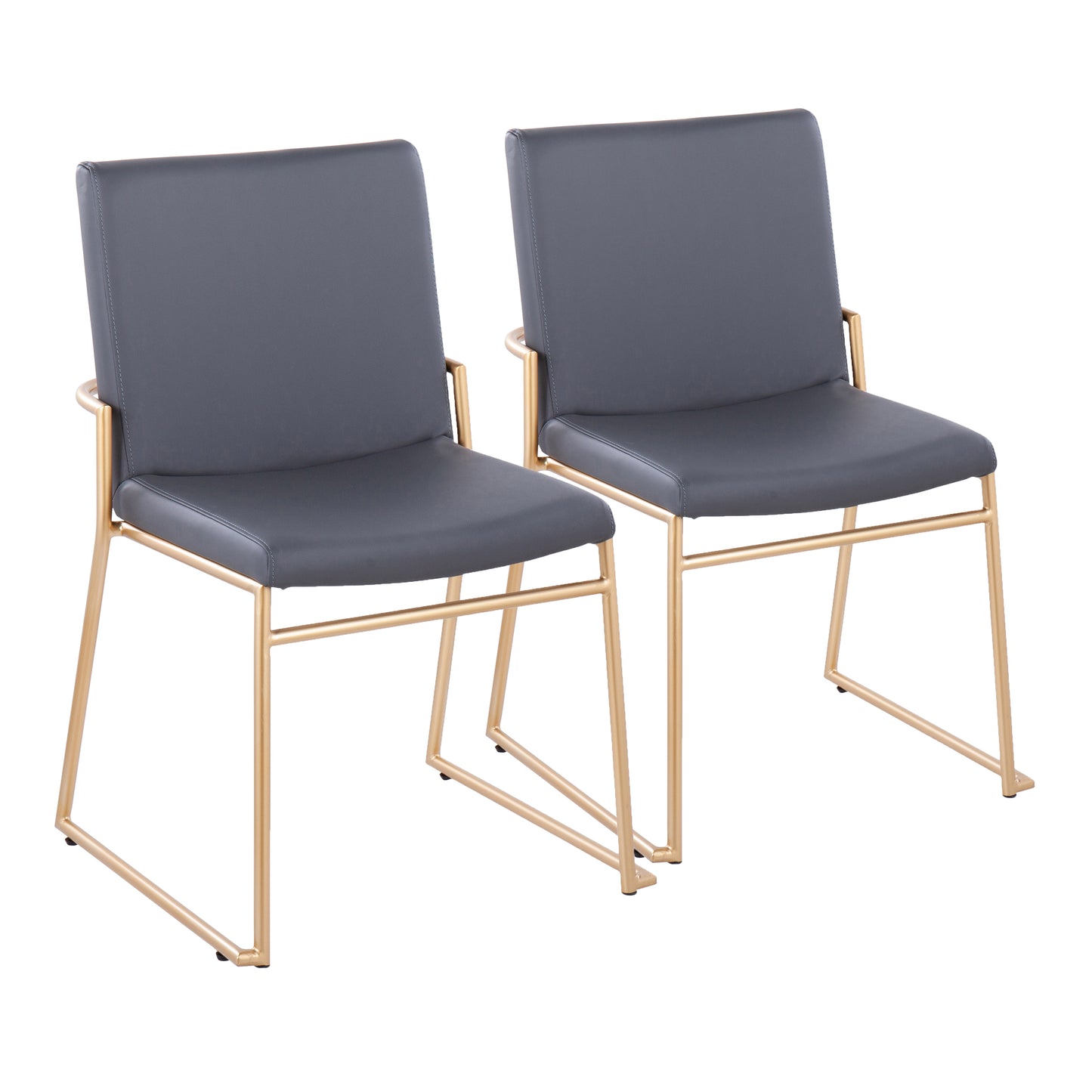 Contemporary Dining Chair in Gold Steel and Grey Faux Leather  - Set of 2