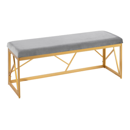 Folia Glam Metal Bench in Gold Steel and Grey Velvet by