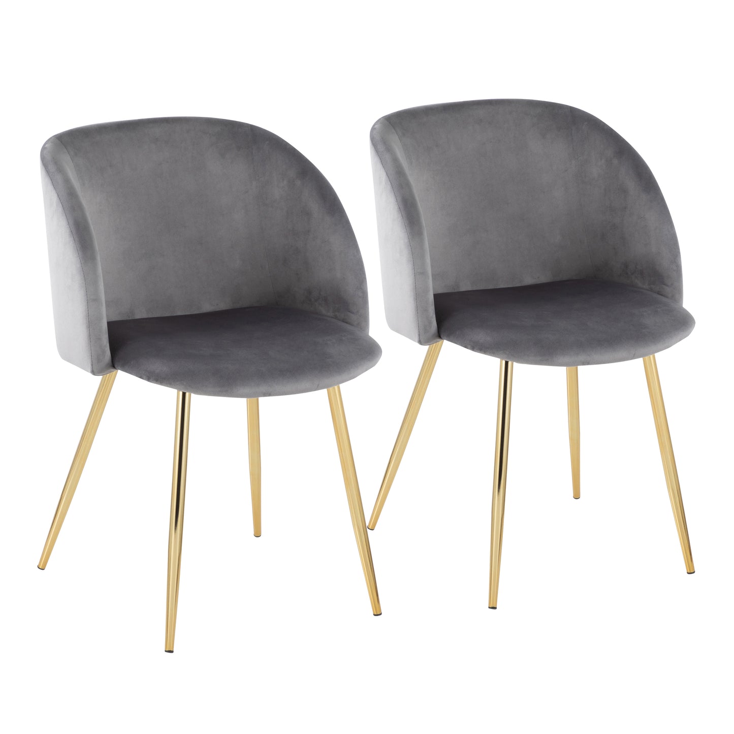 Contemporary Chair in Gold Metal and Silver Velvet  - Set of 2