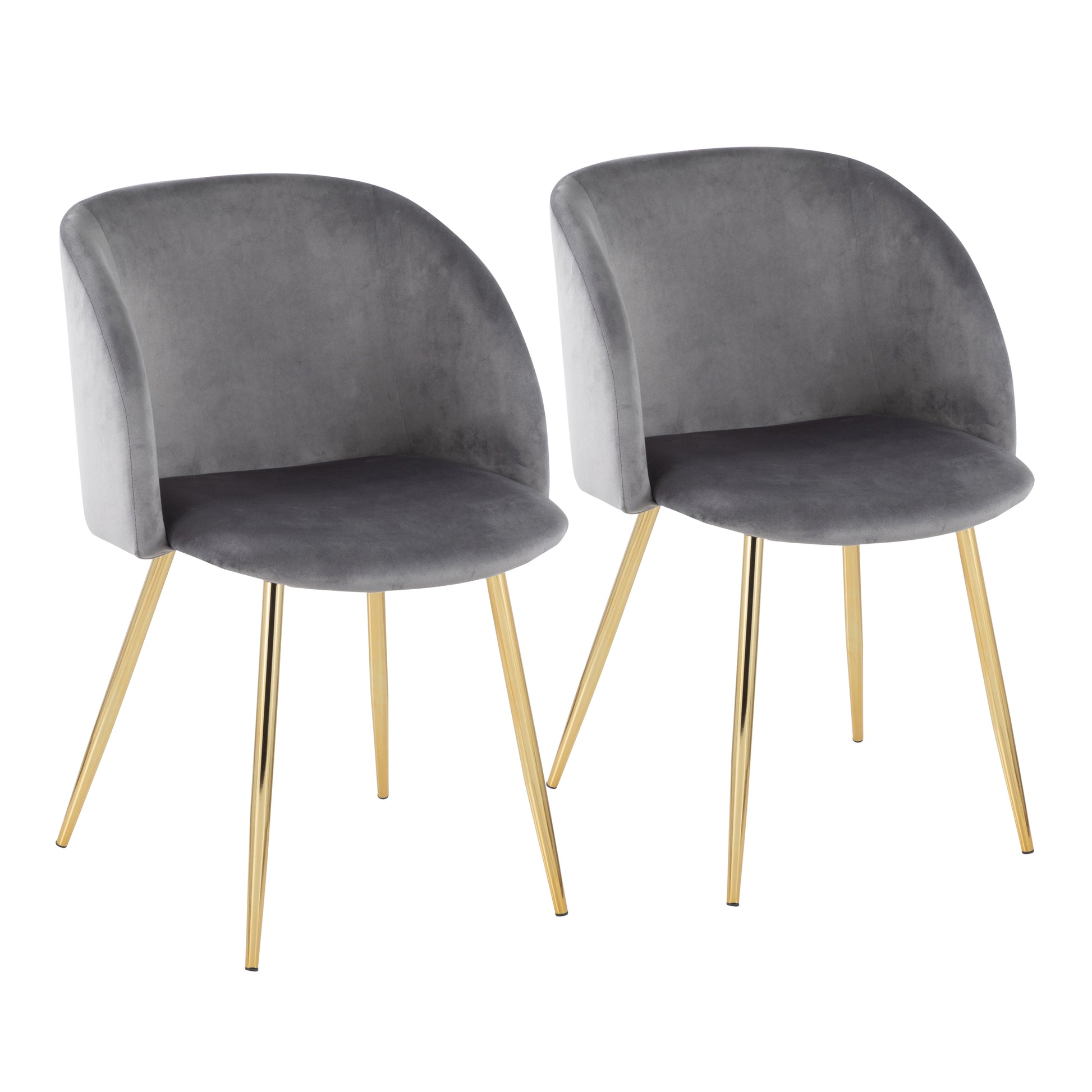 Contemporary Chair in Gold Metal and Silver Velvet  - Set of 2