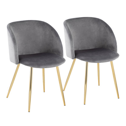 Contemporary Chair in Gold Metal and Silver Velvet  - Set of 2