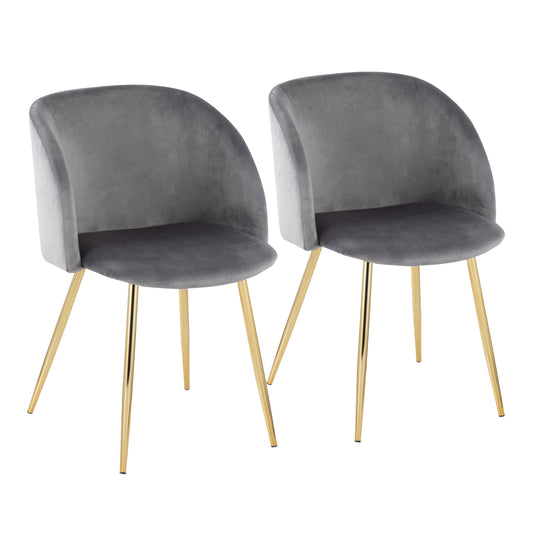 Contemporary Chair in Gold Metal and Silver Velvet  - Set of 2