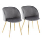 Contemporary Chair in Gold Metal and Silver Velvet  - Set of 2