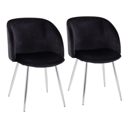 Contemporary Chair in Chrome and Black Velvet  - Set of 2