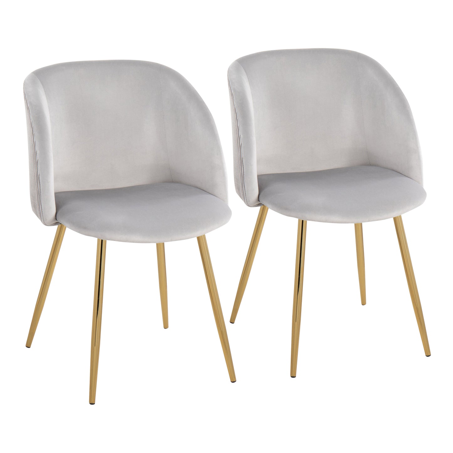 Pleated Waves Contemporary Chair in Gold Metal and Pleated Silver Velvet Waves  - Set of 2