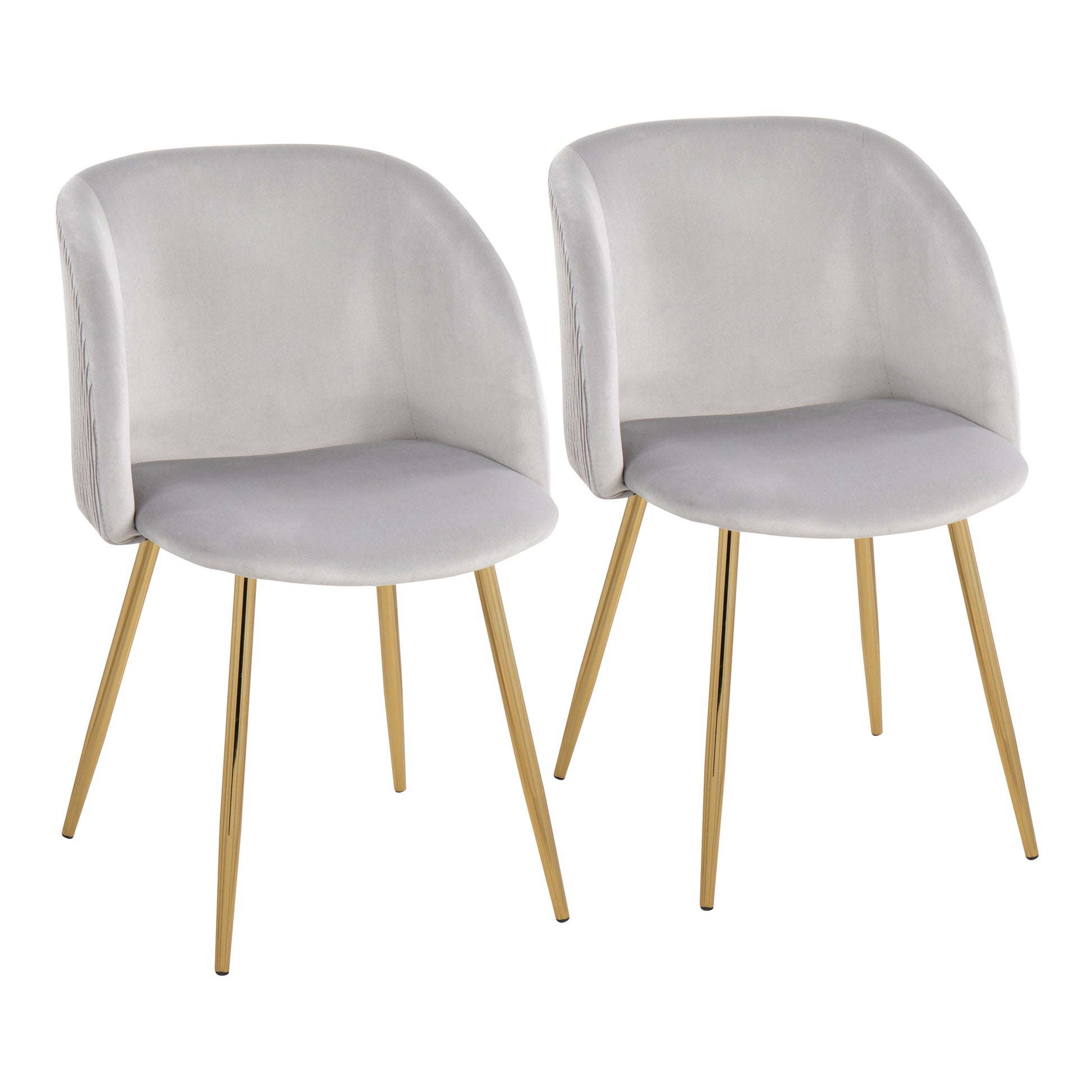 Pleated Waves Contemporary Chair in Gold Metal and Pleated Silver Velvet Waves  - Set of 2