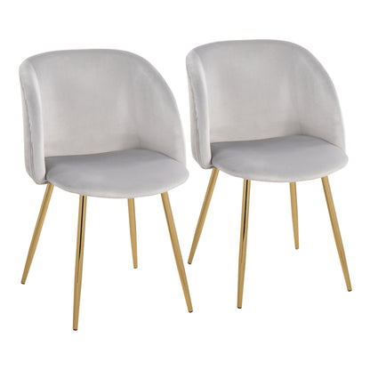 Pleated Waves Contemporary Chair in Gold Metal and Pleated Silver Velvet Waves  - Set of 2