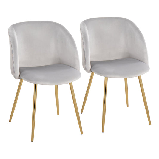 Pleated Waves Contemporary Chair in Gold Metal and Pleated Silver Velvet Waves  - Set of 2
