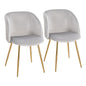 Pleated Waves Contemporary Chair in Gold Metal and Pleated Silver Velvet Waves  - Set of 2
