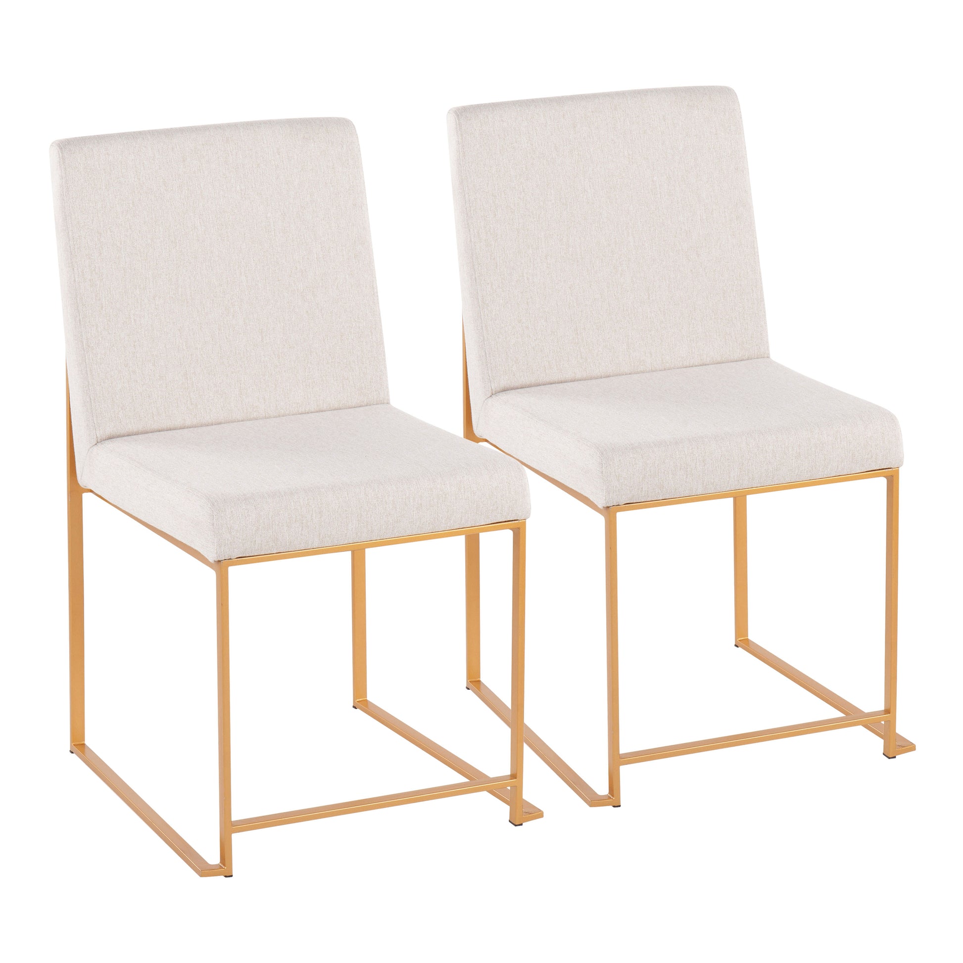 High Back  Contemporary Dining Chair in Gold Steel and Beige Fabric  - Set of 2