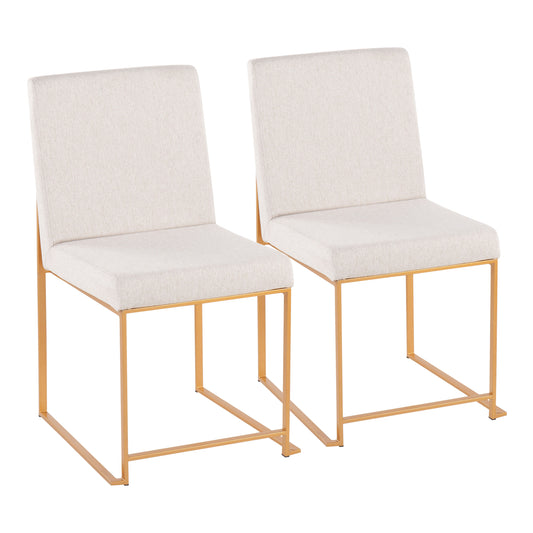 High Back  Contemporary Dining Chair in Gold Steel and Beige Fabric  - Set of 2