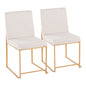 High Back  Contemporary Dining Chair in Gold Steel and Beige Fabric  - Set of 2