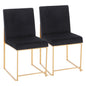 High Back  Contemporary Dining Chair in Gold and Black Velvet  - Set of 2