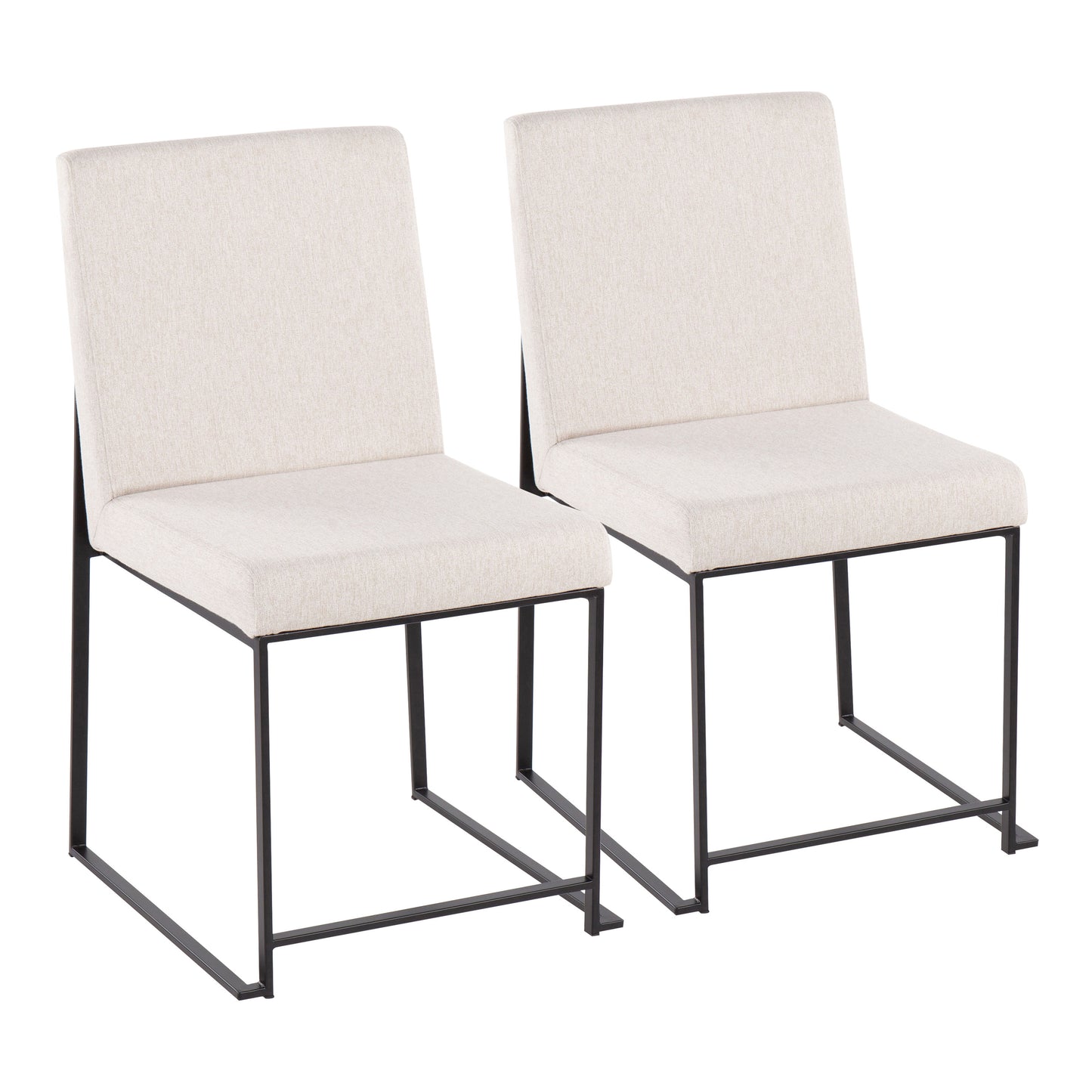 High Back  Contemporary Dining Chair in Black Steel and Beige Fabric  - Set of 2