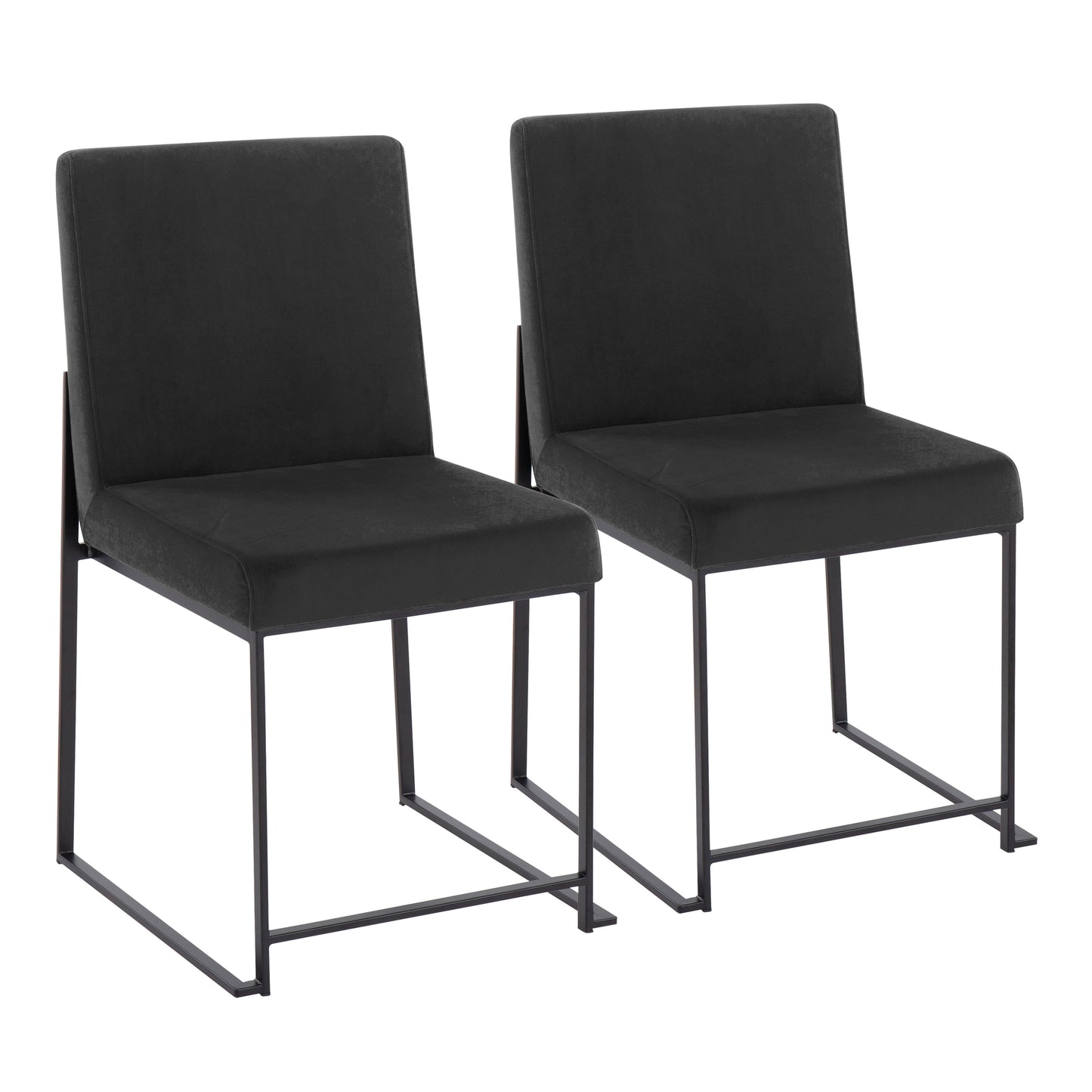 High Back  Contemporary Dining Chair in Black Steel and Black Velvet  - Set of 2