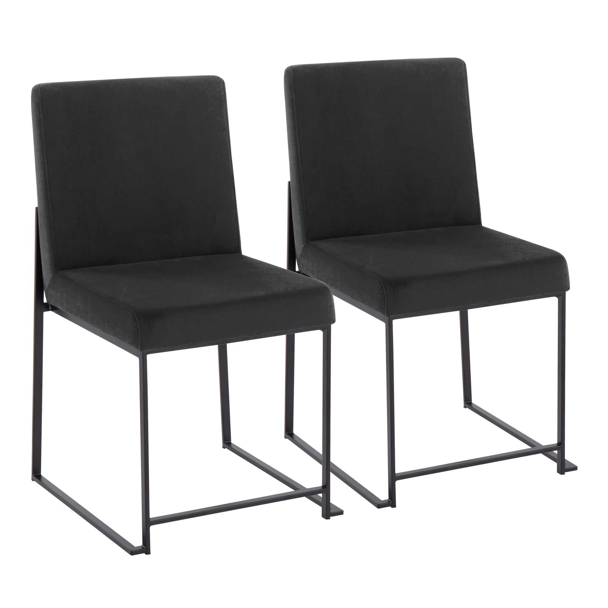 High Back  Contemporary Dining Chair in Black Steel and Black Velvet  - Set of 2