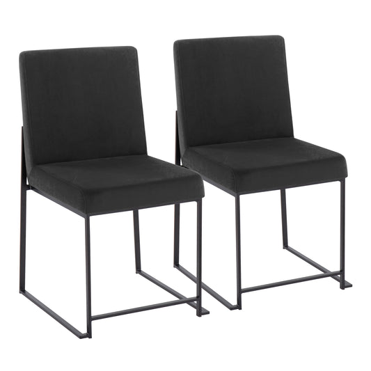 High Back  Contemporary Dining Chair in Black Steel and Black Velvet  - Set of 2