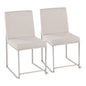 High Back  Contemporary Dining Chair in Brushed Stainless Steel and Beige Fabric  - Set of 2