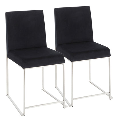 High Back  Contemporary Dining Chair in Stainless Steel and Black Velvet  - Set of 2