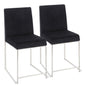 High Back  Contemporary Dining Chair in Stainless Steel and Black Velvet  - Set of 2
