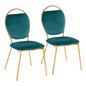 Contemporay Dining Chair in Gold Metal and Green Velvet  - Set of 2