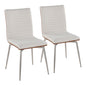 Contemporary Dining/Accent Chair with Swivel in Stainless Steel, Walnut Wood, and Cream Fabric  - Set of 2